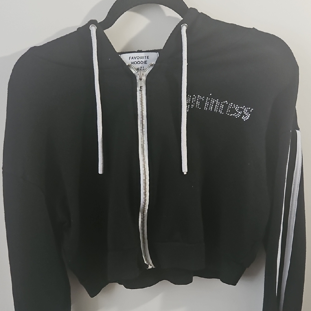 Rue21 Black Cropped Hoodie with White Accents